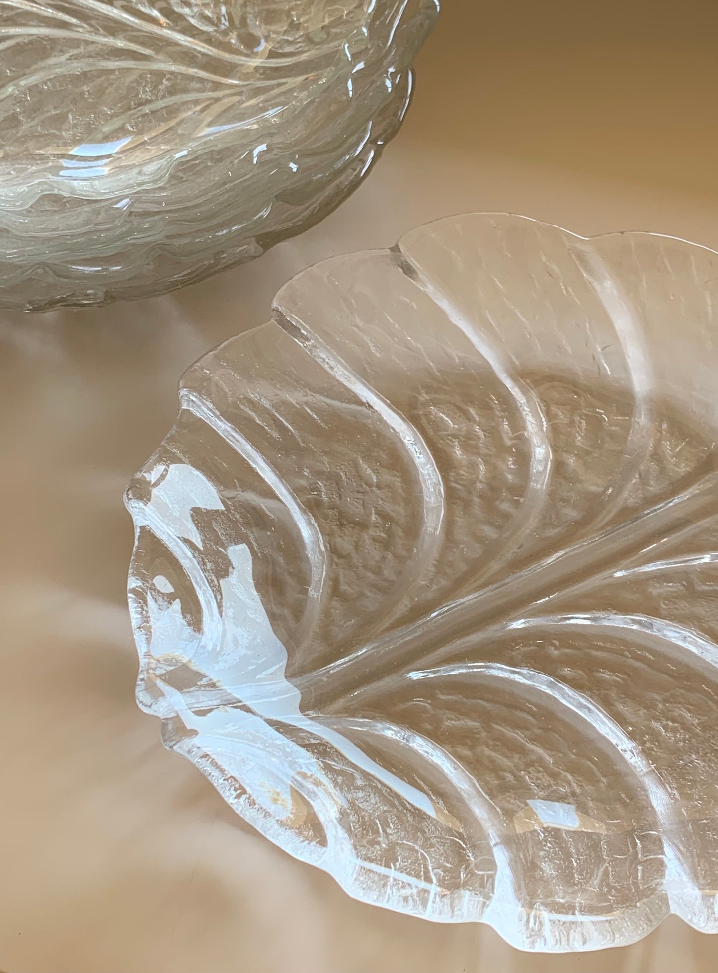 6 assiettes feuilles en verre