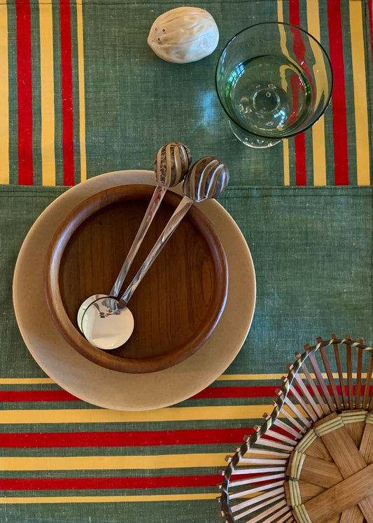 Sets de Table en coton upcyclé vert rayé jaune et rouge