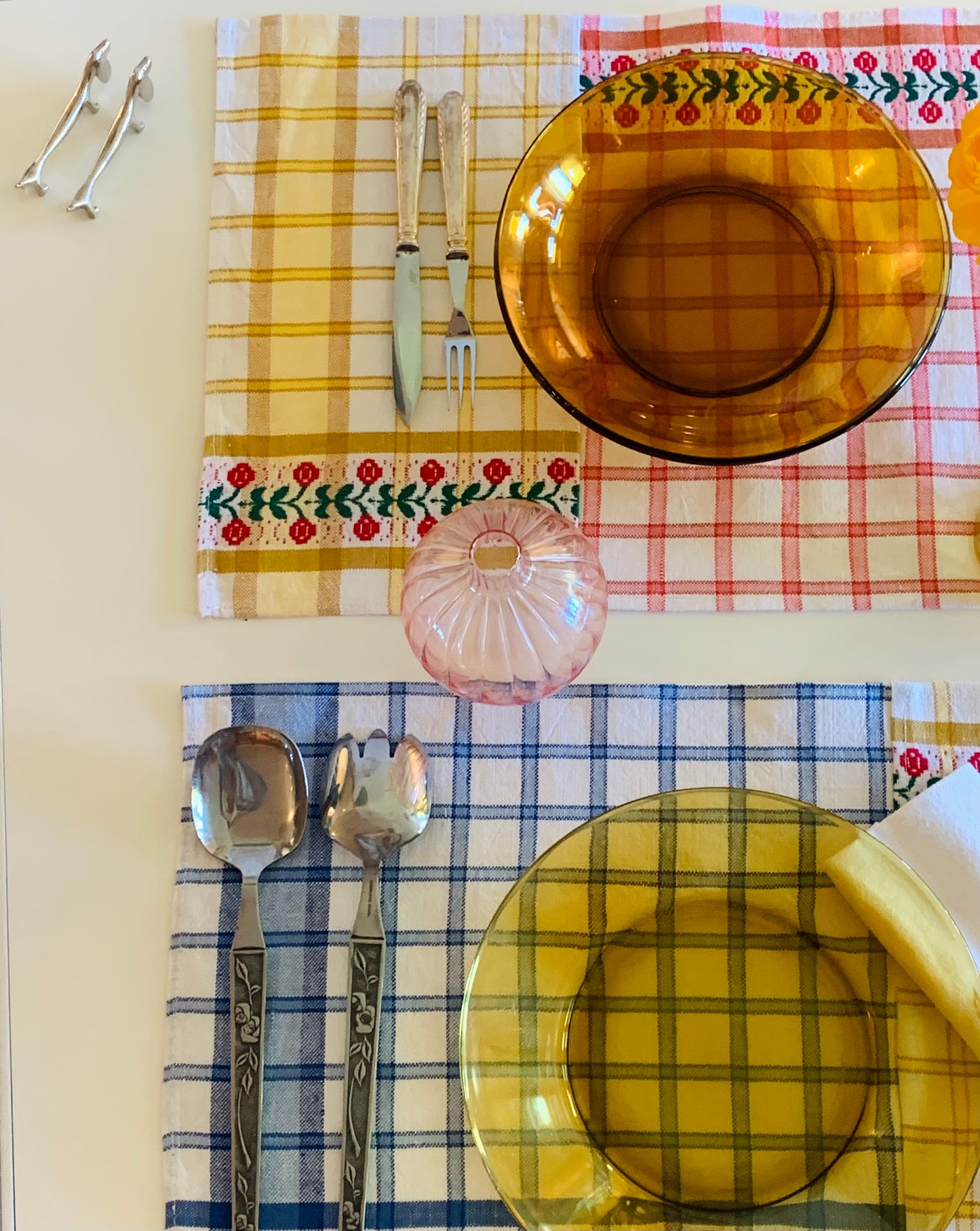 Sets de Table upcyclés / à carreaux bord fleuri